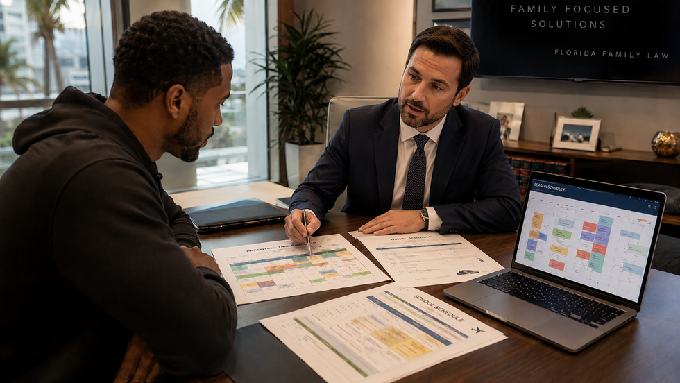 Florida divorce team reviewing complex assets in a high-net-worth athlete divorce.