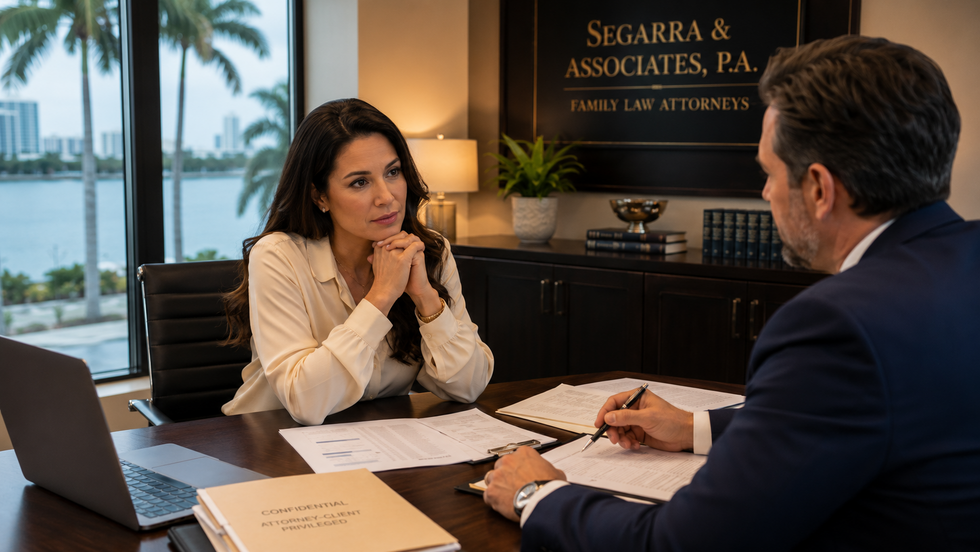 A professional athlete’s spouse discussing divorce strategy with a Florida family law attorney.