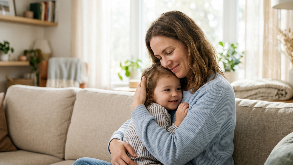 A relieved parent embracing her young child safely at home, illustrating the goal of emergency custody motions.
