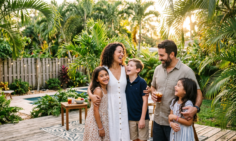Happy blended family in South Florida protected by postnuptial asset planning and estate coordination.