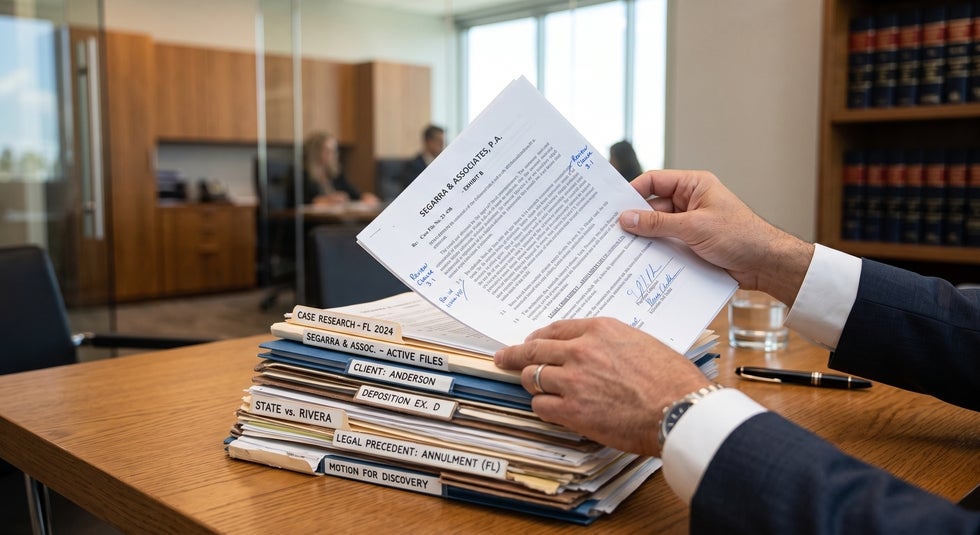 Legal professional preparing documentation for a Florida annulment consultation.