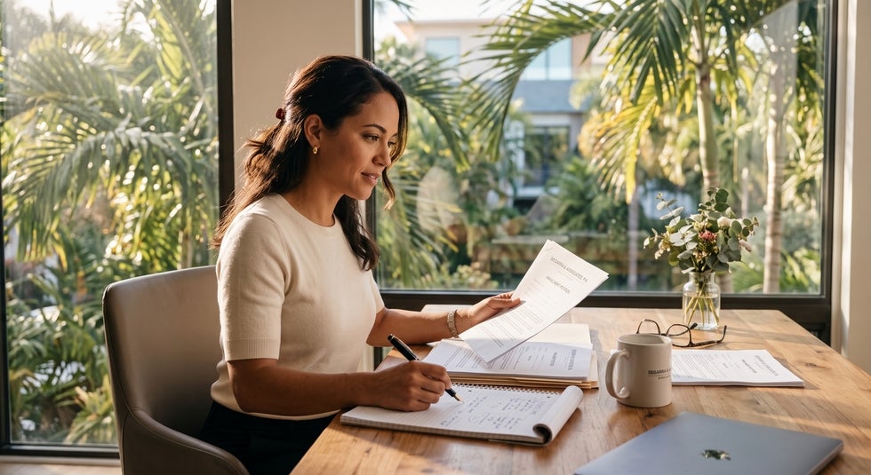 Person carefully reviewing legal paperwork near a sunny window while researching Florida marriage annulment.