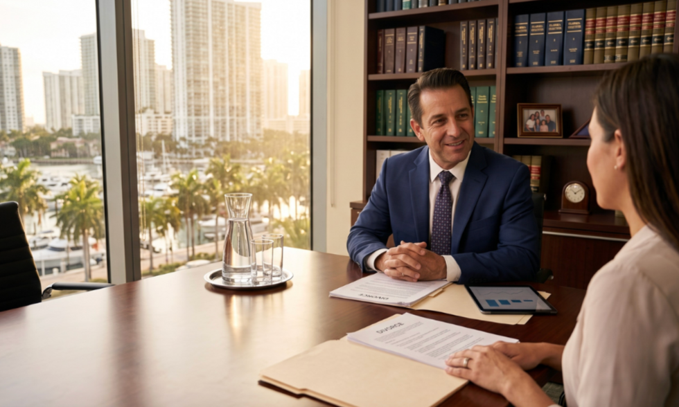 Segarra & Associates military divorce attorney in Miami consulting with a spouse about family law and military benefits.