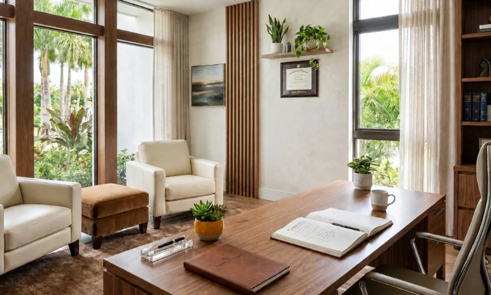 Professional and welcoming law firm consultation room at Segarra & Associates, P.A. for custody mediation. 