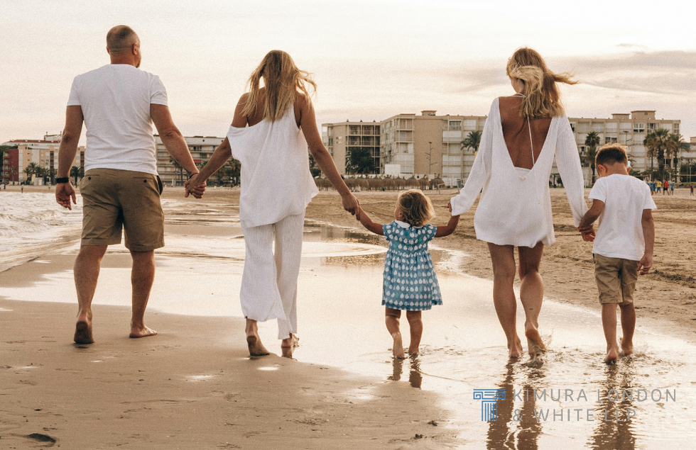 Family walking along the beach