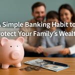 Virginia family reviewing finances at home with a piggy bank and cash on the table, symbolizing estate planning and wealth protection.