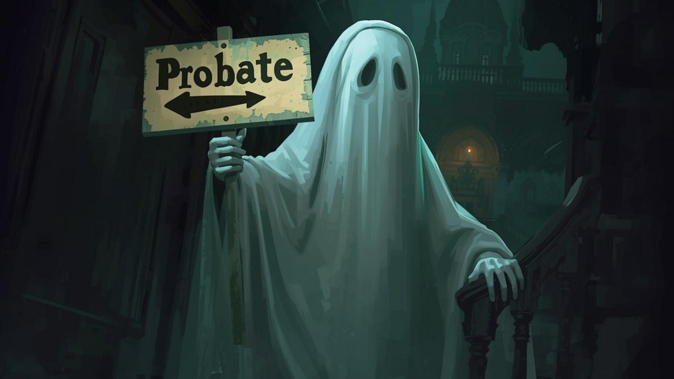 Ghost holding a "probate" sign