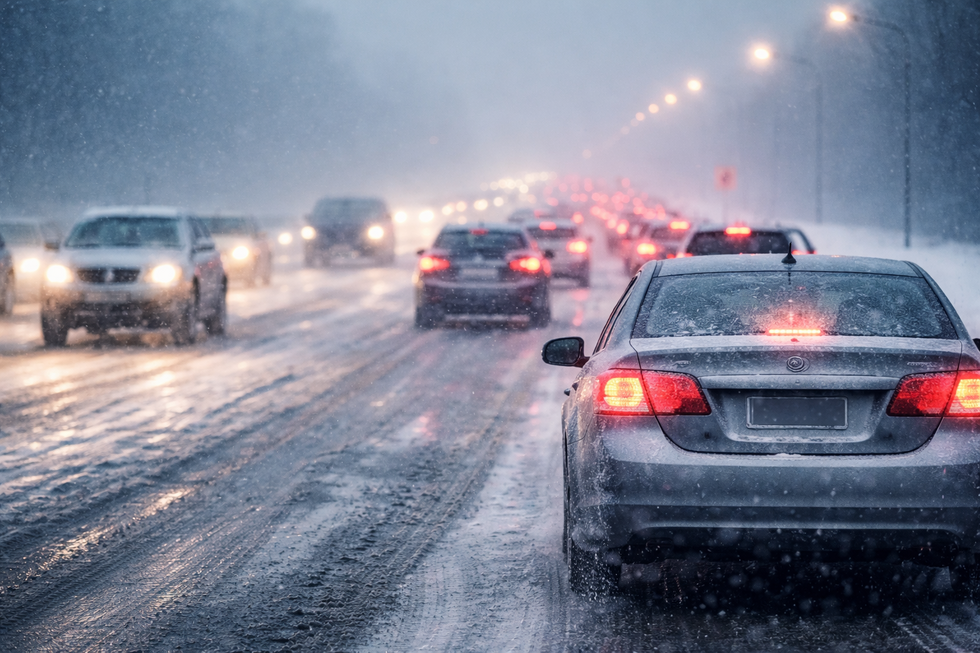 Icy winter road conditions in North Jersey during freezing rain advisory increasing car accident risk for drivers