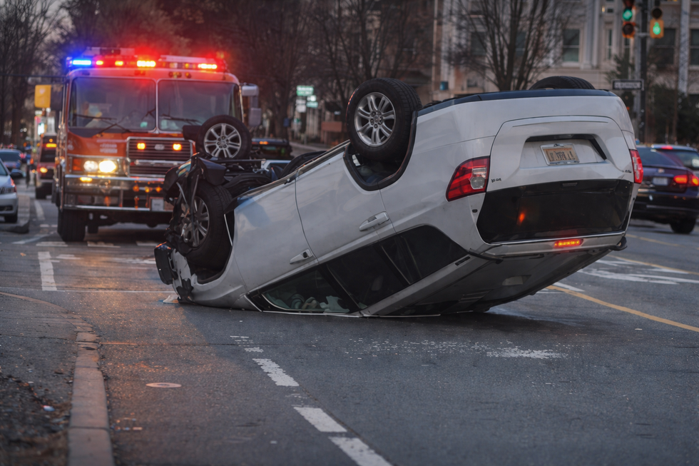 Overturned SUV after police vehicle crash on Ridgewood Avenue in Paramus New Jersey