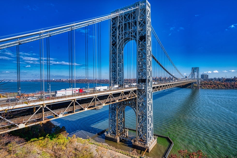 Traffic congestion on George Washington Bridge in Fort Lee NJ near I-95 approach after car accident