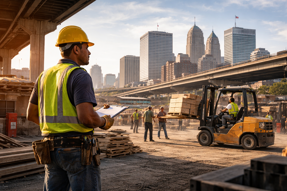 Worker at industrial job site in New Jersey highlighting wage rights and workers’ compensation protections