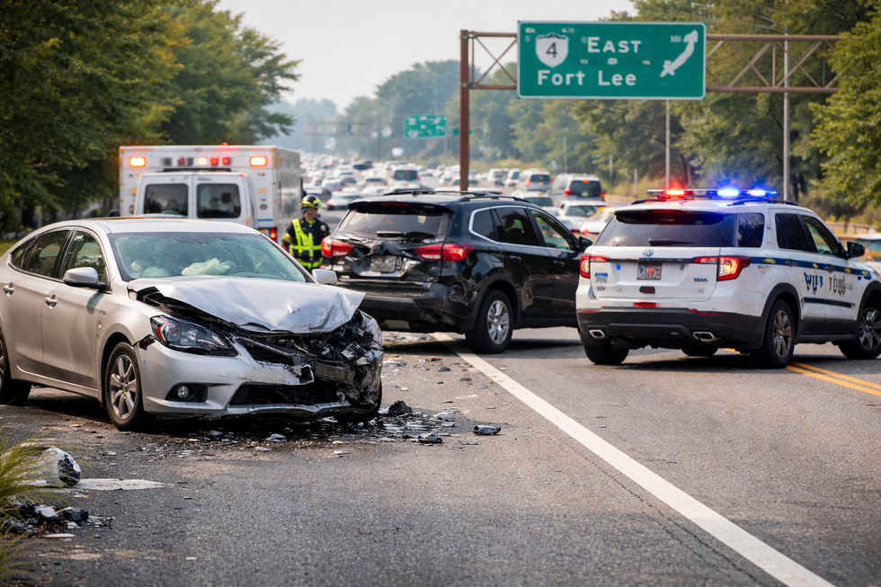Multi-vehicle car accident on Route 4 in Bergen County NJ causing traffic and injury delays