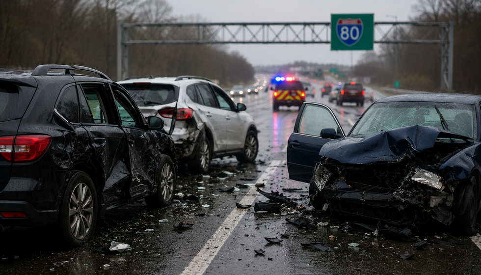 Emergency response after serious I-80 multi-vehicle accident near Rockaway Township in Morris County NJ