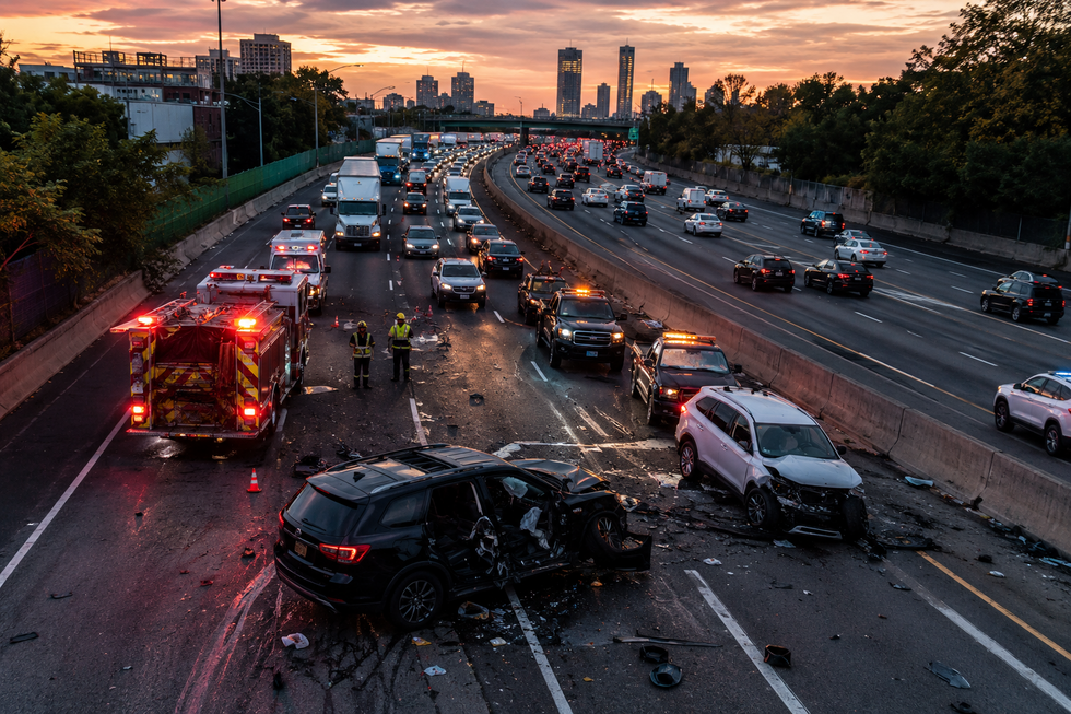 Major multi-vehicle crash with emergency responders on I-95 near Northern New Jersey during evening traffic