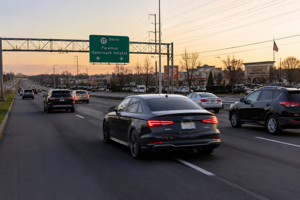 Traffic on Route 17 in Paramus New Jersey illustrating the dangers of reckless driving and street racing on a busy Bergen County roadway