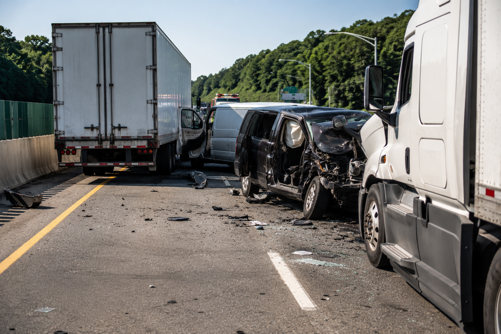 Multiple commercial trucks and passenger vehicles involved in a multi-vehicle crash on Interstate 80 in Morris County, New Jersey.