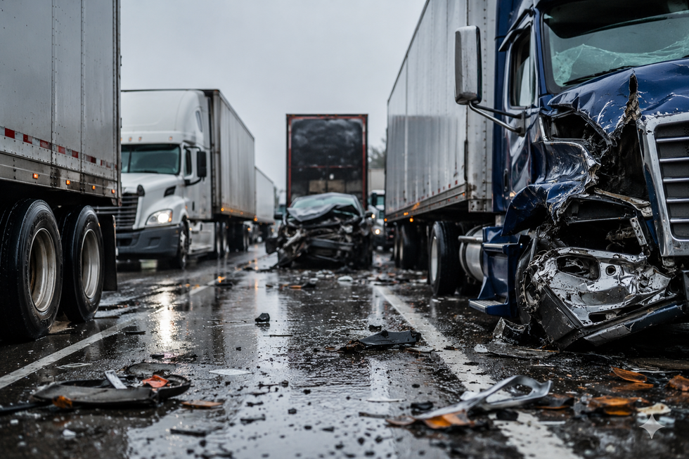 Emergency responders investigate a multi-truck chain-reaction crash involving commercial vehicles on the New Jersey Turnpike in Bergen County.