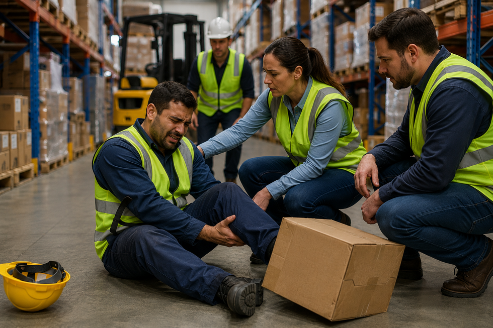 Warehouse employee receiving assistance after a work-related lifting accident in New Jersey that may qualify for workers' compensation benefits even if the employee made a mistake.