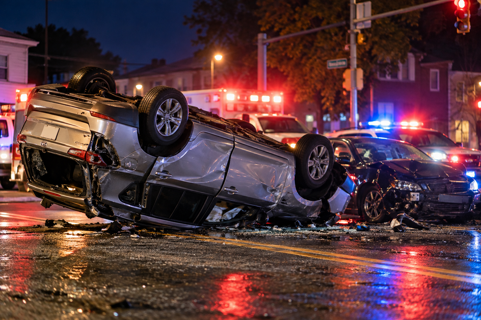 Overturned vehicle representing a serious car accident in Paterson, New Jersey