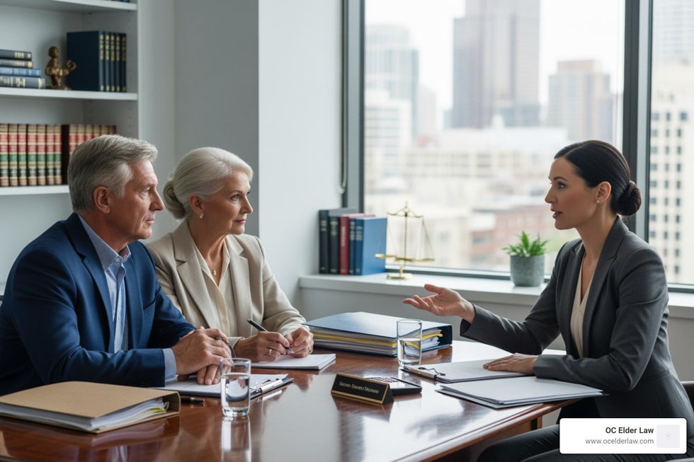 senior couple meeting with attorney - senior legal services