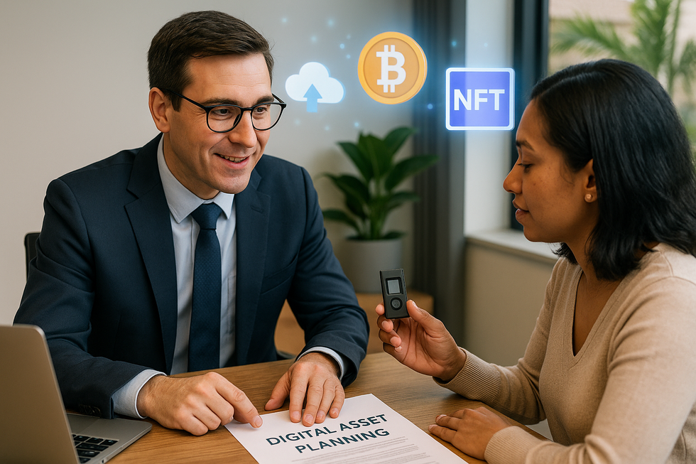Attorney discussing estate planning for digital assets and cryptocurrency with a client in South Florida