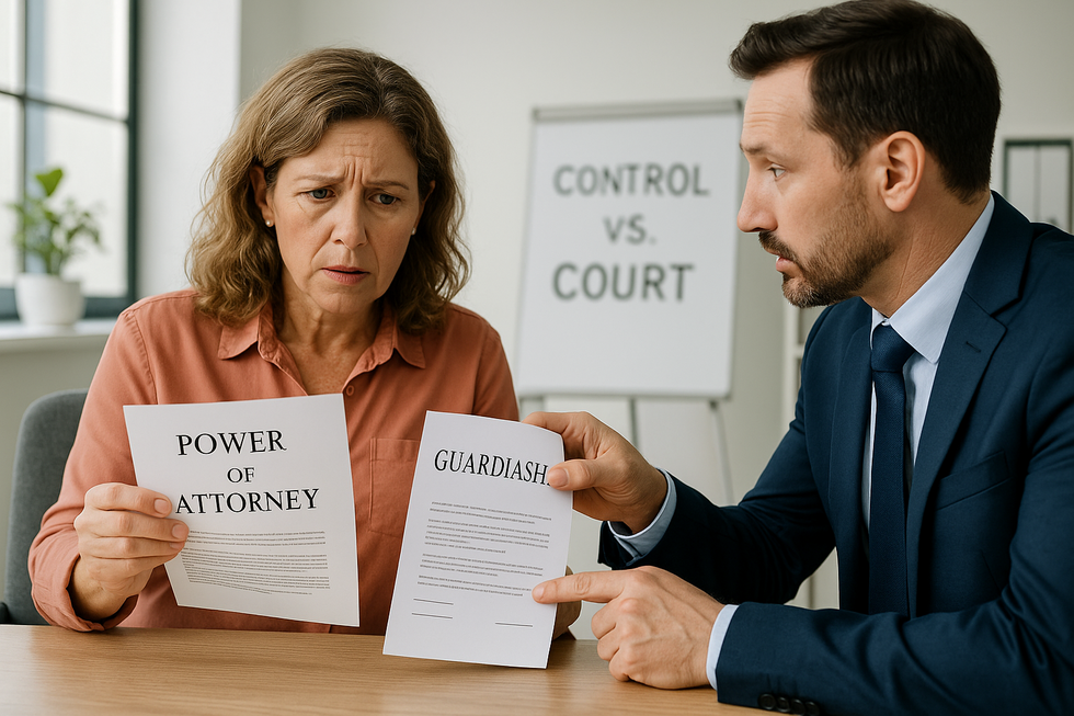 Florida woman in Miramar learning the difference between Power of Attorney and Guardianship with her estate attorney