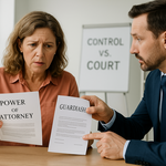 Florida woman in Miramar learning the difference between Power of Attorney and Guardianship with her estate attorney