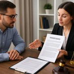 Florida probate attorney reviewing inheritance documents with client in office setting.