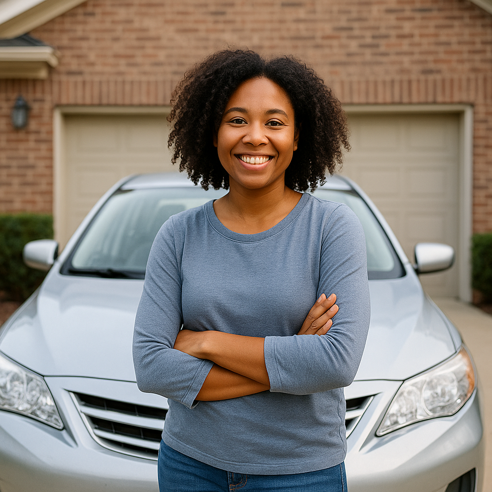 Smiling Florida resident standing in front of a car, representing the process to transfer motor vehicle Florida after death.