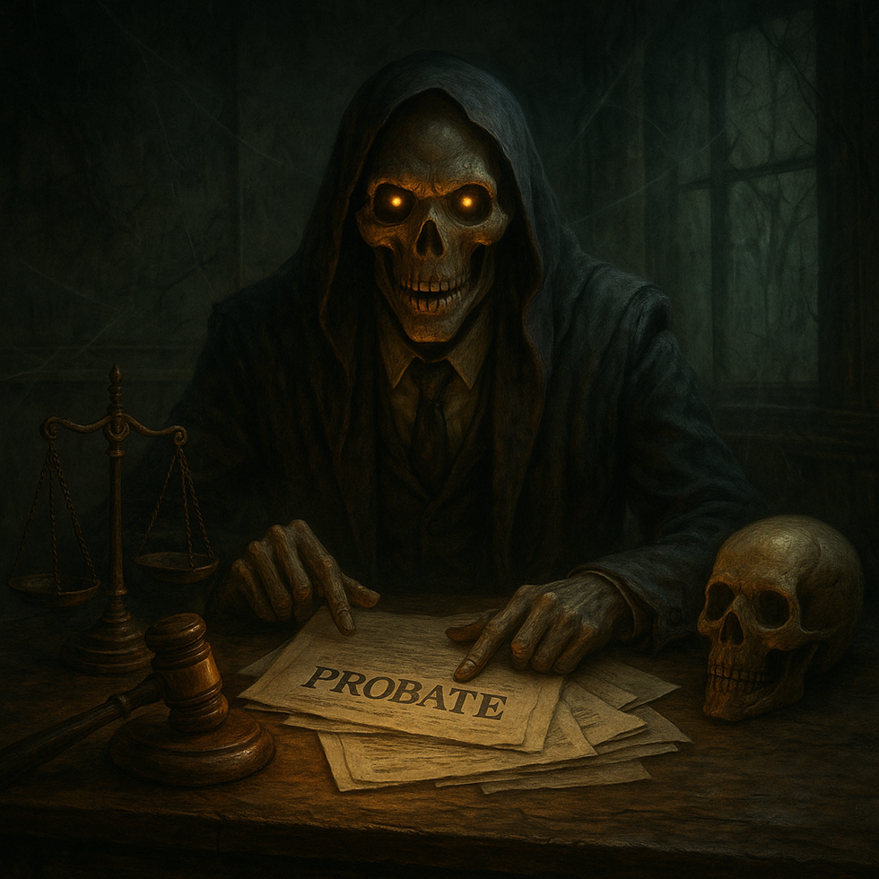 Scary skeleton showing probate of a Last Will