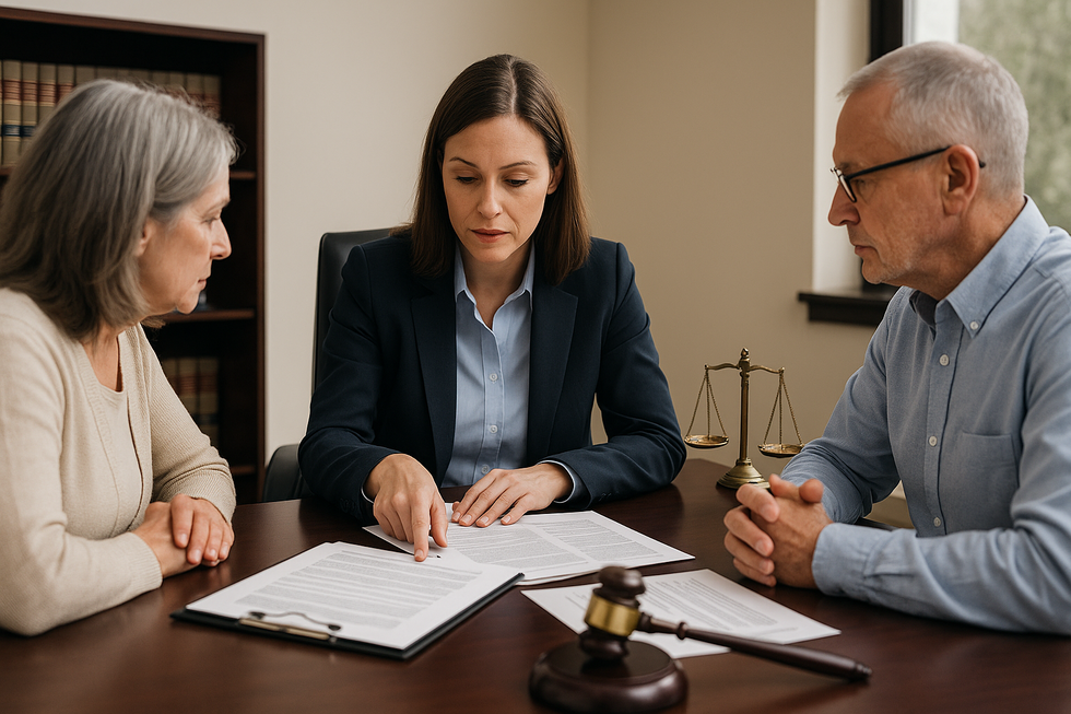Florida guardianship attorney reviewing co-guardianship paperwork with family members in an office.