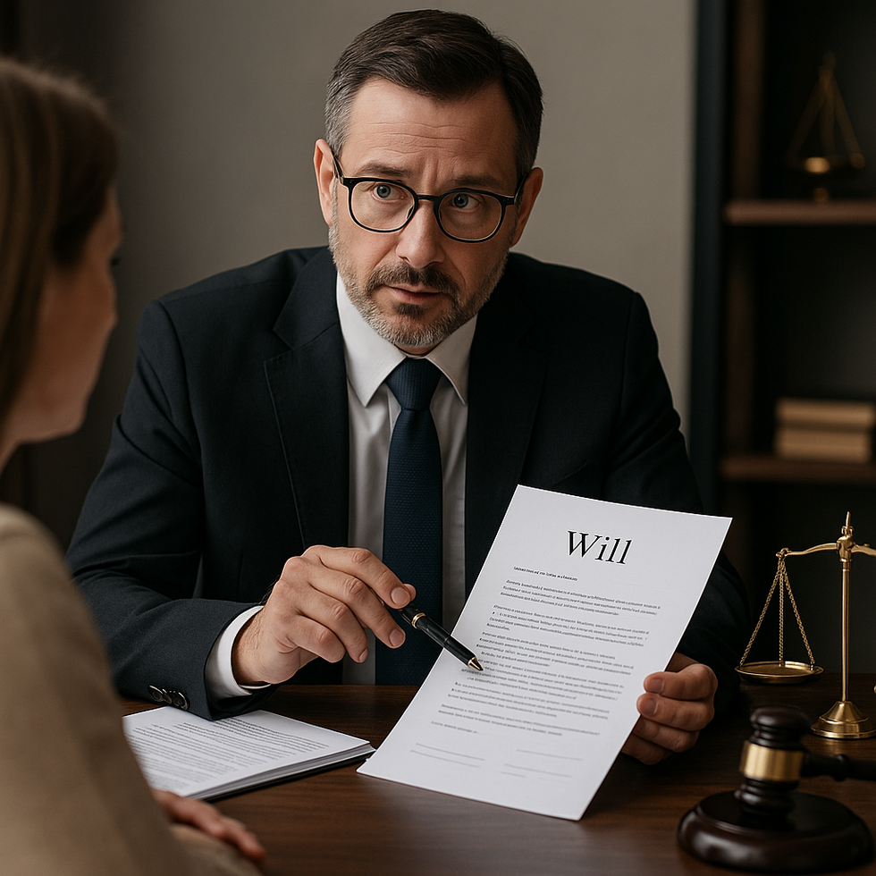 Florida probate attorney reviewing a will with a client in a law office.