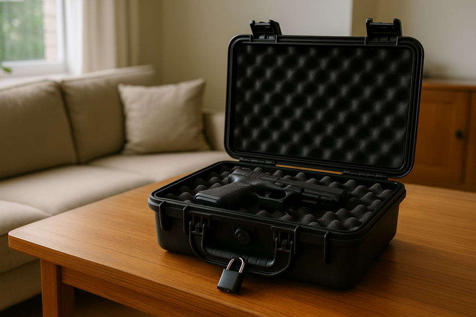 Locked firearm case on a wooden table representing safe and lawful firearm planning in Florida.