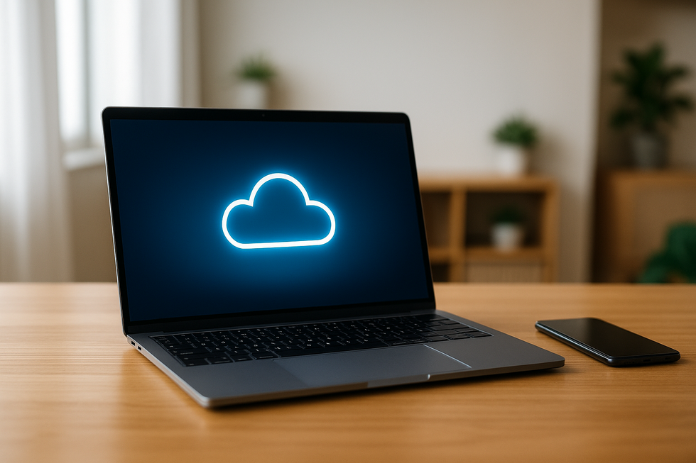 Laptop and smartphone on a desk with a glowing cloud icon representing digital legacy planning in Florida.