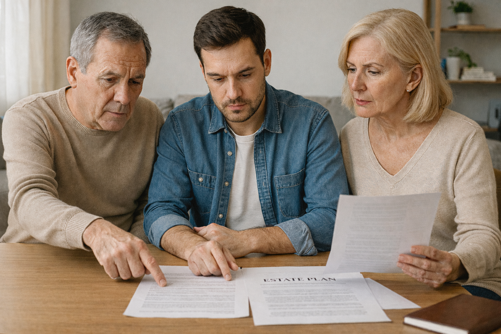 Family reviewing estate planning and inheritance documents in a Florida home