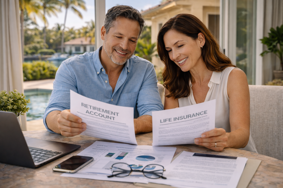Florida homeowners discussing retirement and life insurance asset protection
