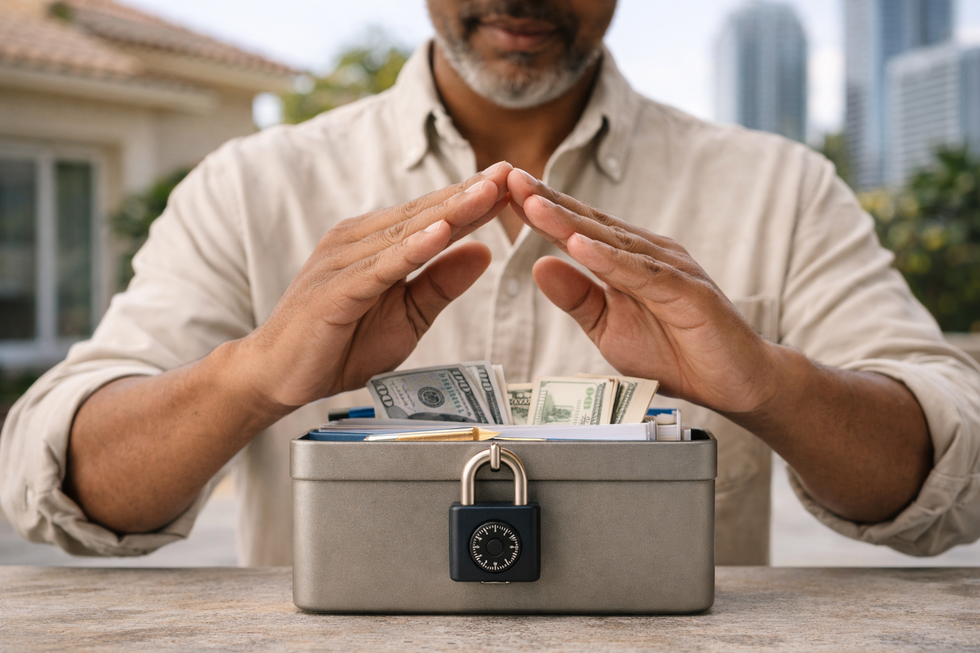 Person shielding financial assets as a symbol of Florida asset protection