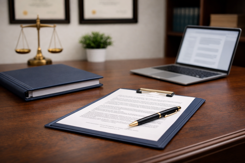 Miami Lakes estate planning attorney desk with will documents, binder, and legal paperwork for proper estate planning.