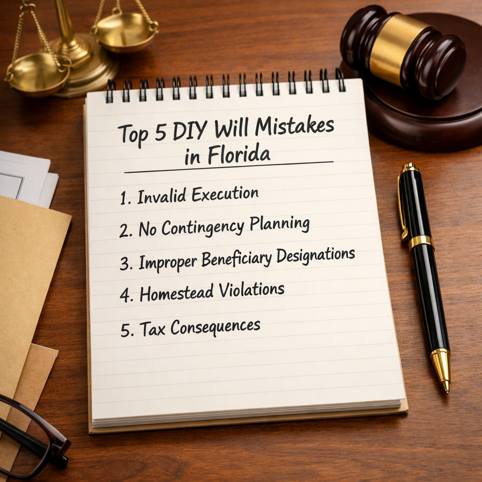 List of common DIY will mistakes in Florida including invalid execution and homestead issues.