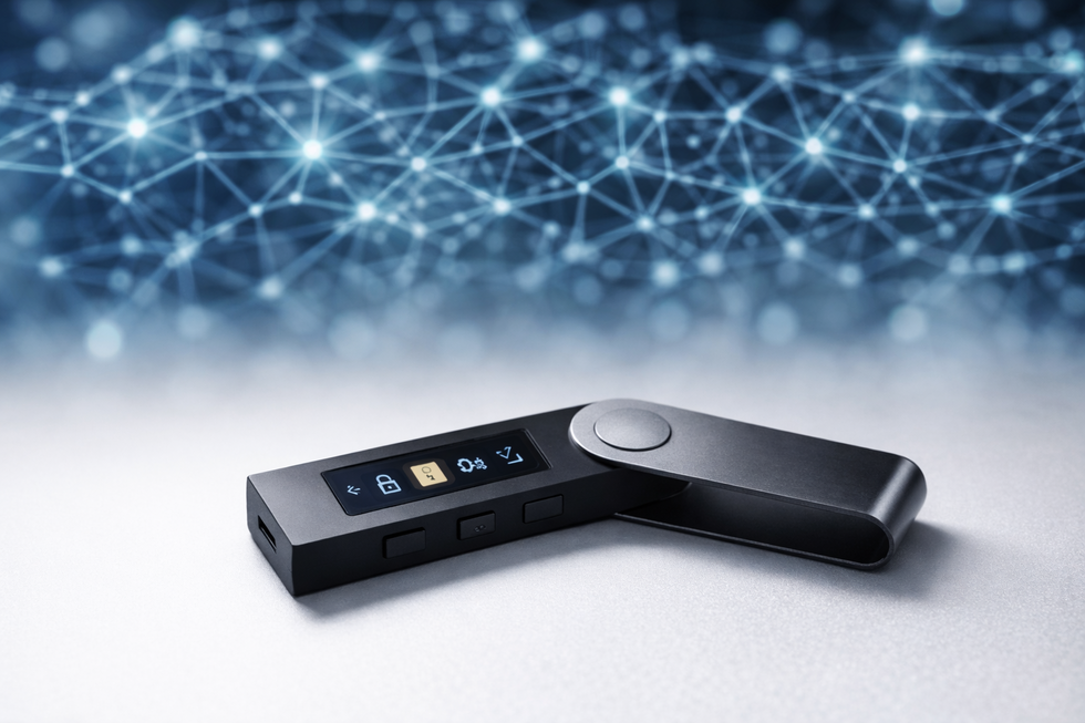 Hardware wallet representing crypto ownership within a business structure