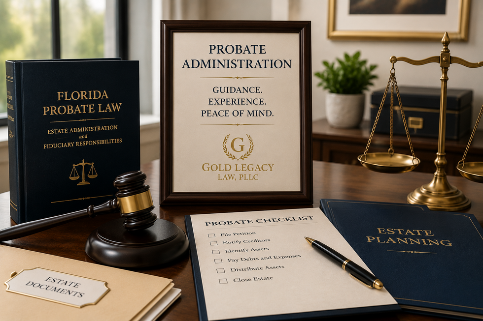 Professional probate attorney reviewing estate documents in a Florida law office