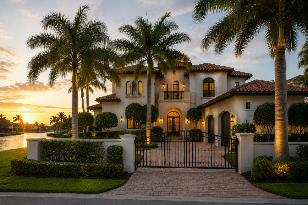 Luxury Florida home with secure perimeter and natural landscaping representing homestead protection from creditor claims.