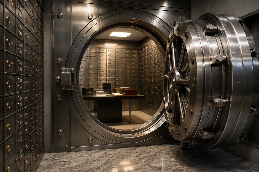 Photorealistic bank vault with secured financial accounts and protected assets representing Florida creditor protection planning.