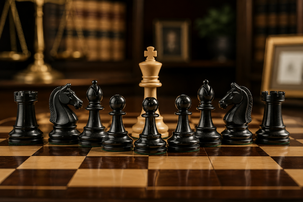 Photorealistic chess king protected behind multiple defensive pieces representing layered asset protection planning in Florida.