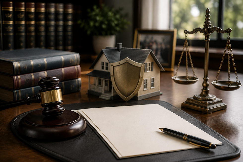 Luxury Florida home protected behind a sturdy stone wall with a dark storm approaching in the background representing asset protection against lawsuits.