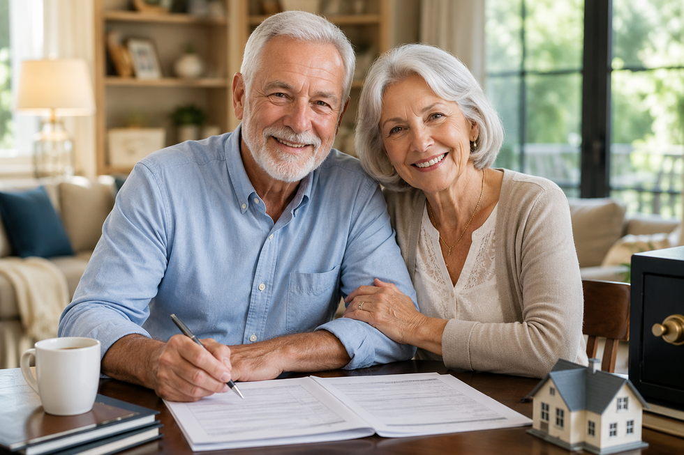 Photorealistic Florida home with legal documents, safe, and healthcare planning materials representing nursing home asset protection.