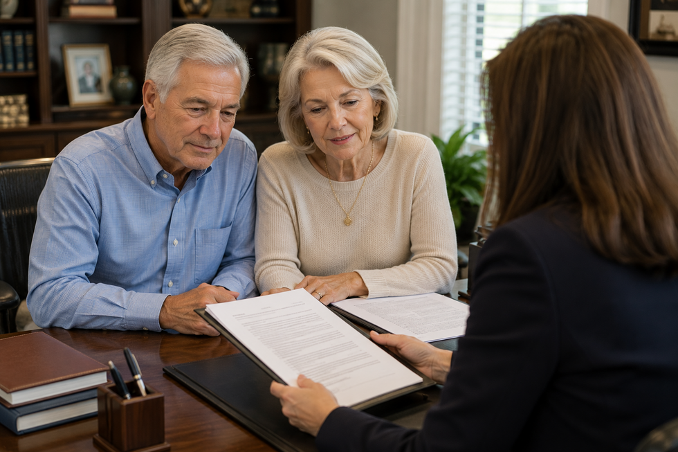Couple meeting with attorney to review trust