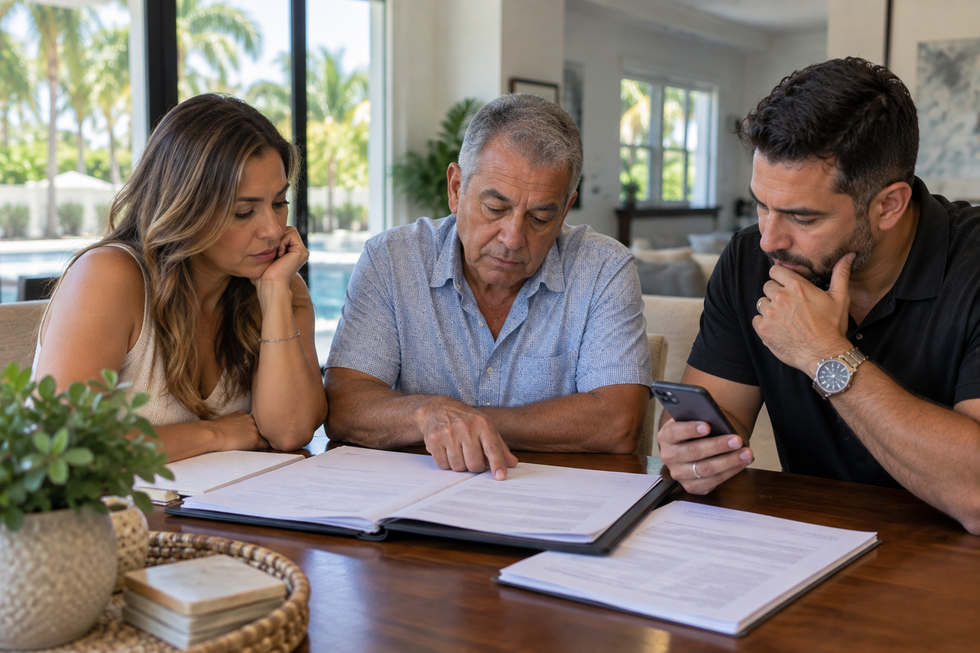 Florida family reviewing estate planning documents while considering whether to contest a trust.