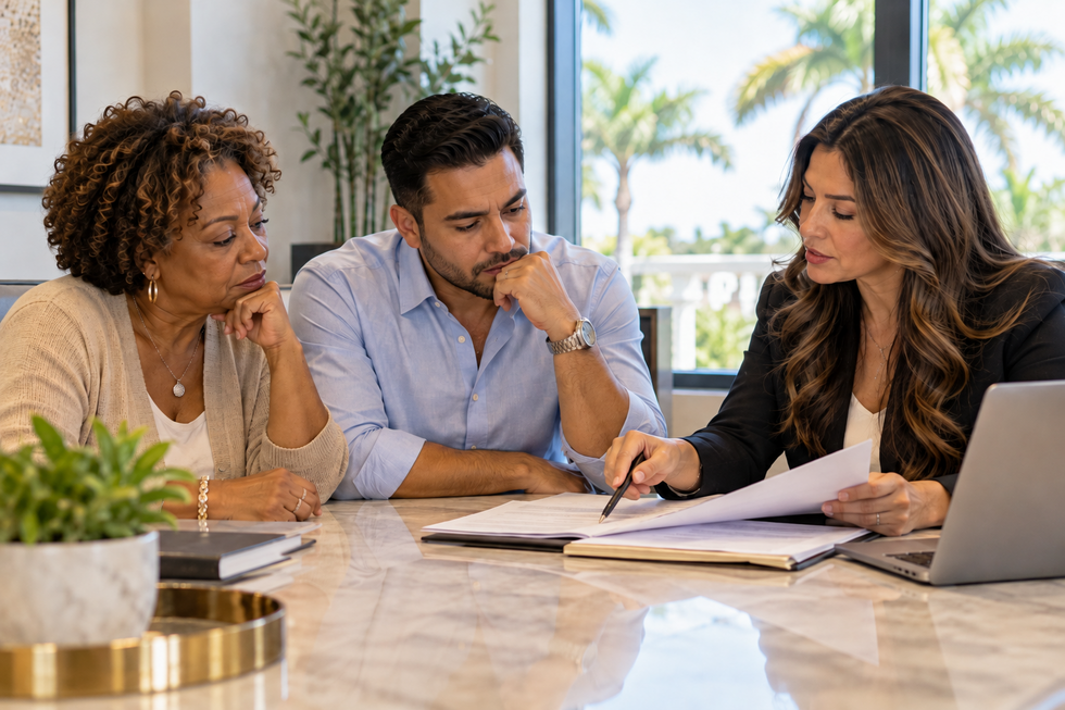 Family meeting with a Florida probate attorney to discuss selling inherited real estate without beneficiary approval