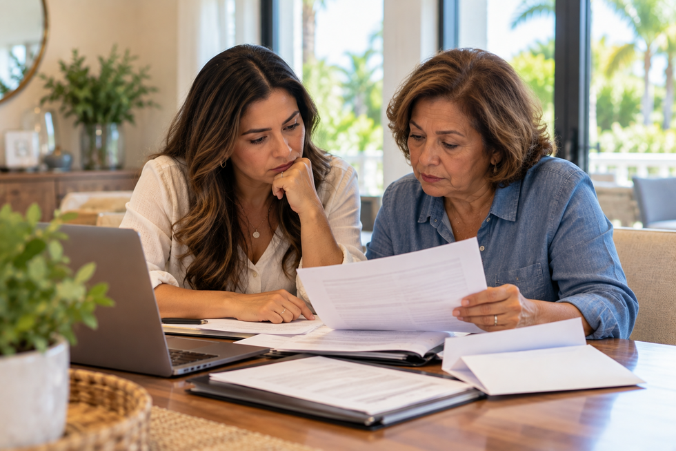 Family reviewing a Florida Notice of Administration and probate documents concerning the three-month objection deadline